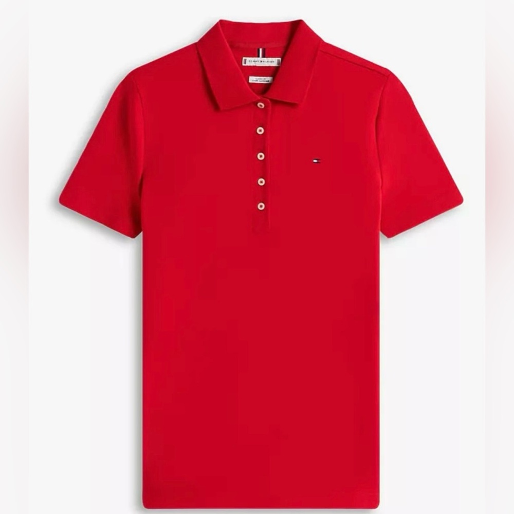 Tommy Hilfiger Polo Shirt Large Red Heritage Stretch Pique Flag NWT - Picture 3 of 8
